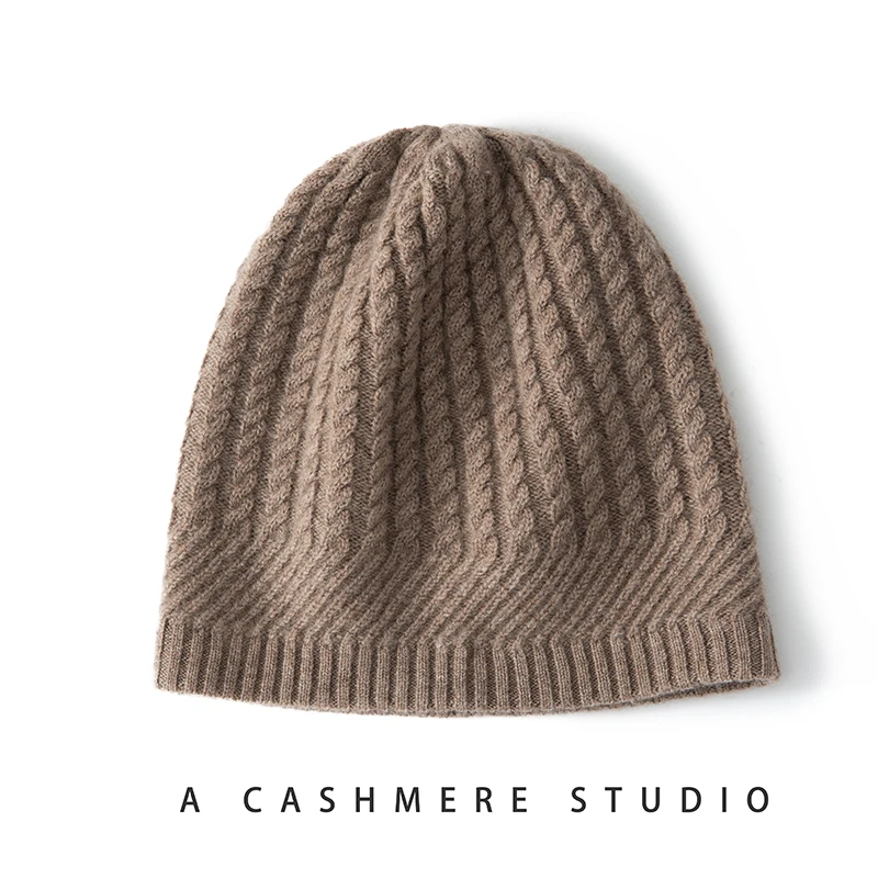 여성용 100% 캐시미어 니트 헤드기어 비니, 부드럽고 따뜻한 트위스트 꽃 모자, 패션 소녀 모자, 야외 레이디 모자, 겨울 신상