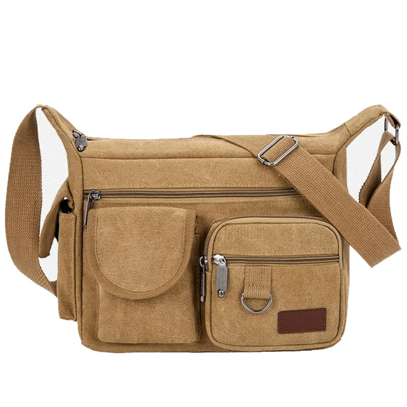 

Холщовая Сумка через плечо для мужчин, модная вместительная Повседневная сумка с несколькими карманами для инструментов, с диагональным ремнем