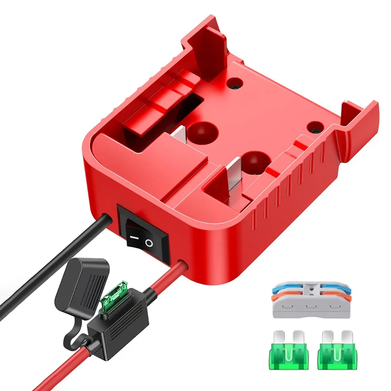 

For Milwaukee 18V Li-ion Battery Adapter with Switch and 30Amp Fuse DIY Battery Cable Connector Output Power Mount Adapter