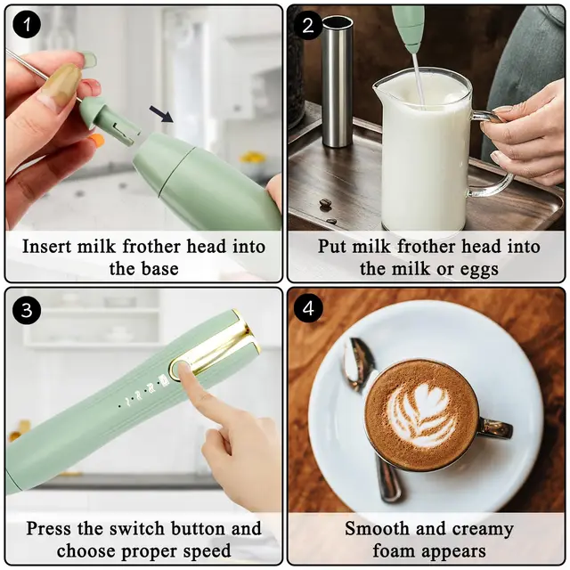 Frullino per le uova elettrico ricaricabile con staffa di supporto Frusta a mano regolabile a 3 velocità Miscelatore per bevande Montalatte per caffè, Matcha 5