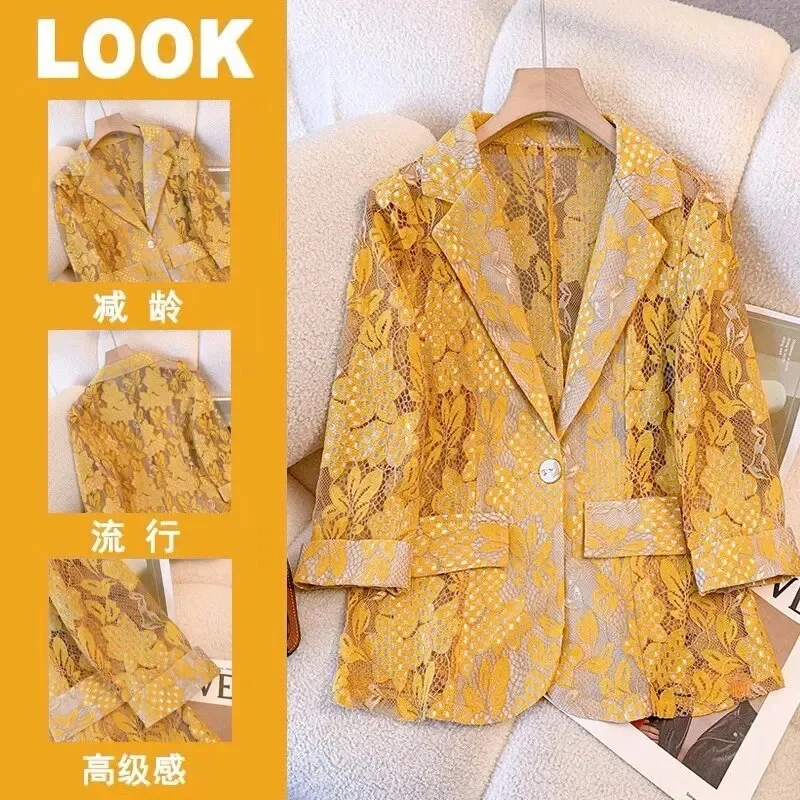 

2024 Summer Lightweight Small Suit Coat Women's New Fashion Korean Edition Casual and Beautiful Temperament Hollow out Suit Top