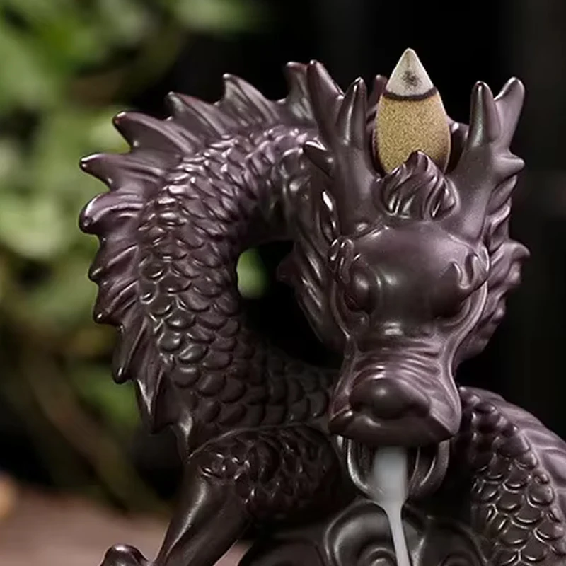 Creative Dragon shaped Incense Burner, Ceramic Purple Sand, Home Indoor Zen Tea Ceremony Living Room Office Fragrance Stove, 1Pc