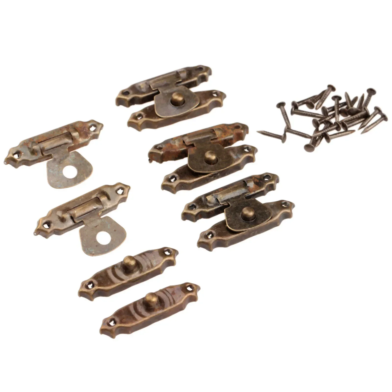 15pcs/lot Antique Bronze Round Hinges Iron Decorative Vintage + Latch Hasps Jewelry Box Toggle Lock Furniture Hardware Home Deco