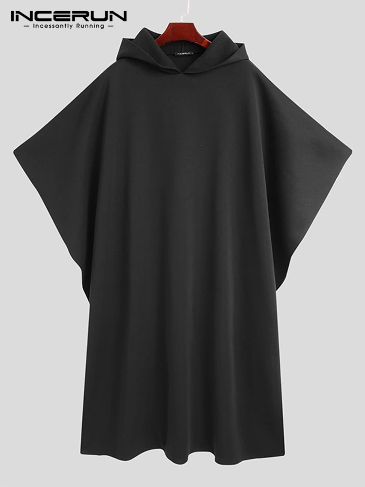 Men's Loose Black Coats INCERUN Fashion Irregular Hooded Cloak Autumn Winter Male Long Sleeve Trench Retro Outwear Jackets S-5XL trench coat warmth coat casual men jacket