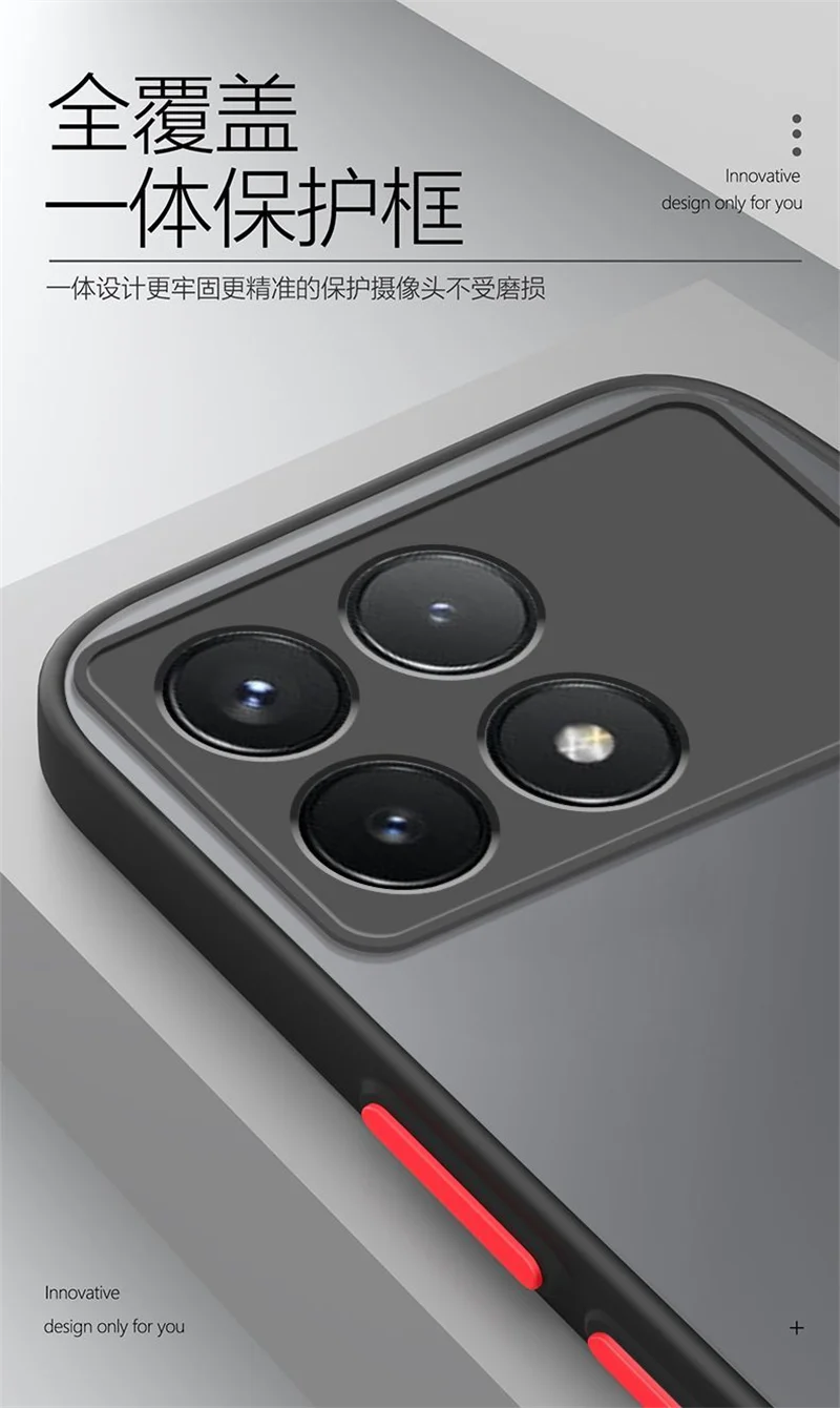Neue luxuriöse matte transparente telefon abdeckung für xiaomi poco x6 pro 5g fall redmi note 13 12 11 4g 10 9 dünne stoß feste stoßstange – Detail 6