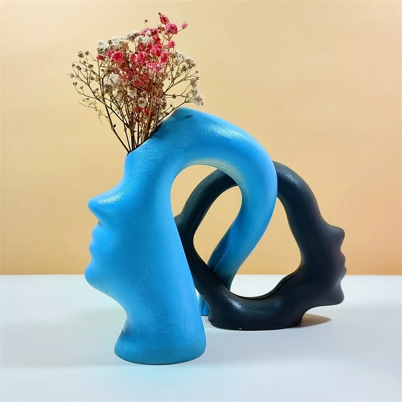 Large DIY Creative Abstract Face Vase Resin Silicone Mold Art Couple Face Vase Concrete Cement Gypsum Molds Valentine's Day Gift