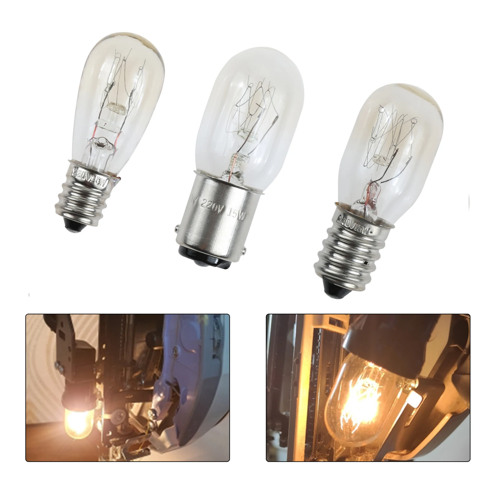 2pcs 220V 재봉틀 전구 E12/BA15D/E14 15W 스레드/플러그인 백열 램프 옥수수 LED 냉장고 라이트 공예 경고 DIY