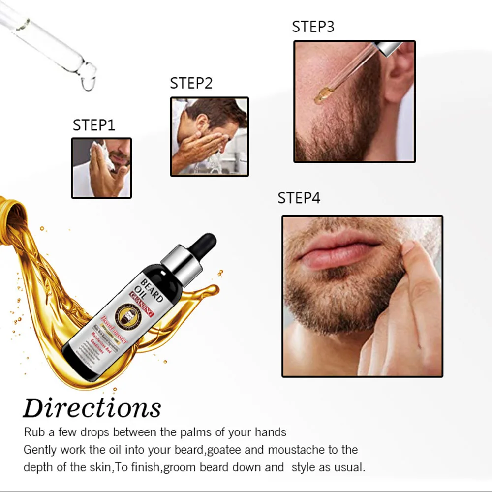60ml Natural Beard Growth Oil Men Anti Hair Loss Grow Moustache Essential Oil Thicker Fuller Gentlemen's Beard Hair Extension