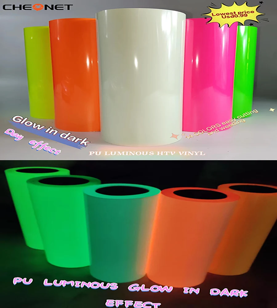 30.5x102cm Luminous Heat Transfer Vinyl Glow In Dark 1Sheet Joy DIY Noctilucent Press Machine Tshirt Iron On HTV heat transfer vinyl
