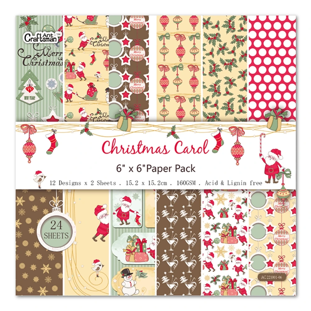 24 Fogli 6 "X6" Christmas Carol Pack The Flower Patterned Paper Scrapbooking Paper Pack Handmade Craft Paper Craft Background Pad