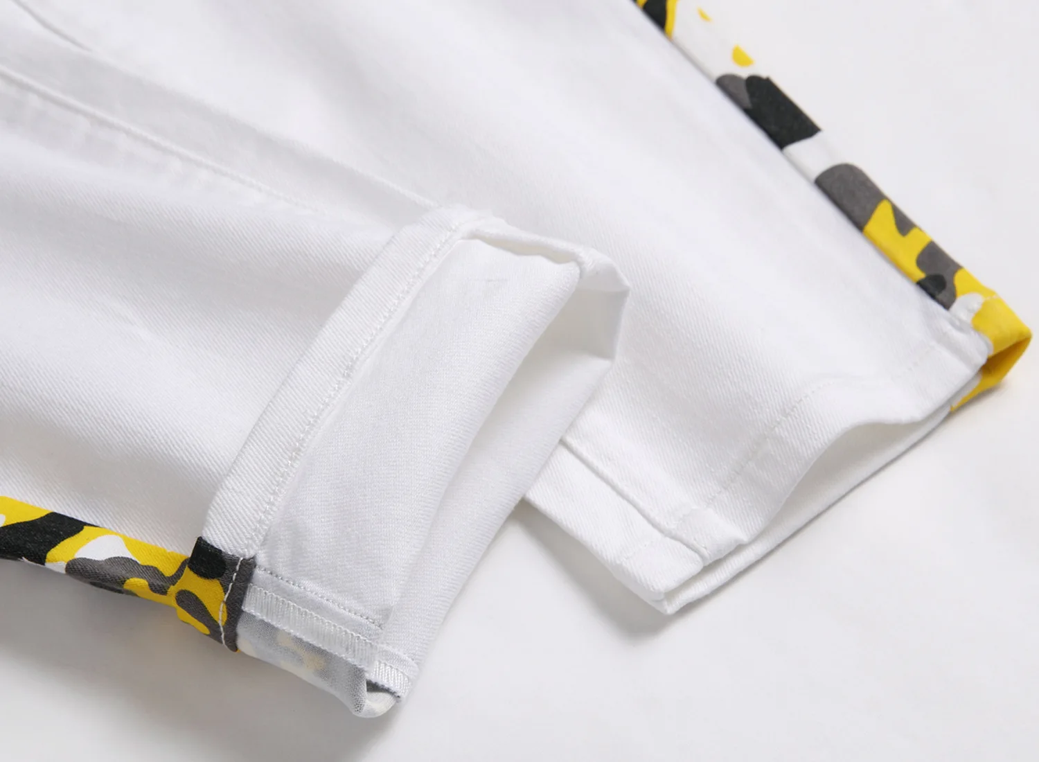 Four seasons fashion brand white camouflage jeans men Europe station trend splicing elastic slim  