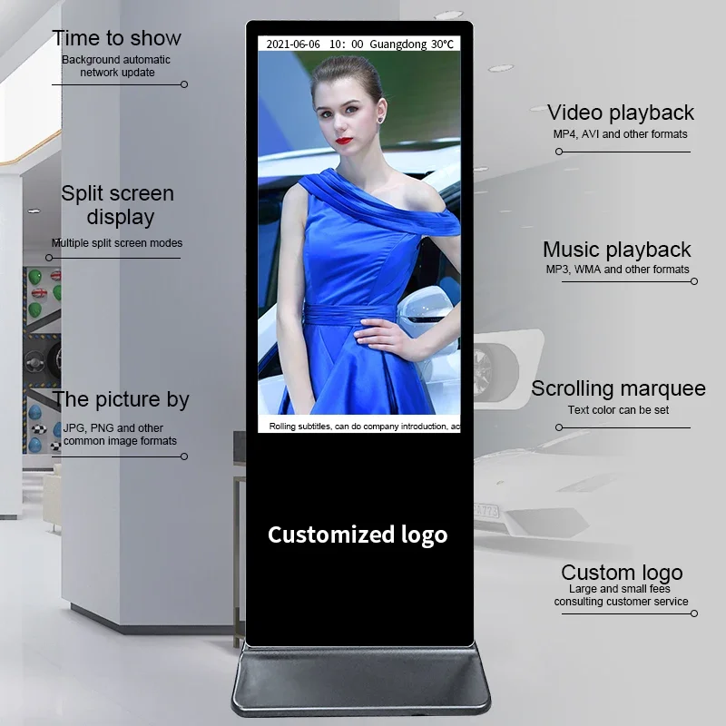 Indoor Floor Standing Digital Signage Advertising Display Kiosk LCD Screen Commercial Android Display Automatic Media Player