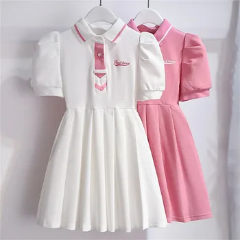 Kids New Short-sleeved Dress Fashion Girls Skirt Small Fragrant Wind Sweet Pleated Princess Dress Casual Children's Clothing 1
