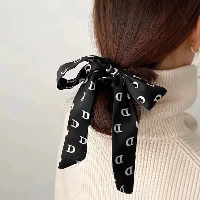 New Sweet Flower Elegant Pink Tulip Hair Rope for Women Fashion Bowknot Flower Tassels Hair Band Accessories