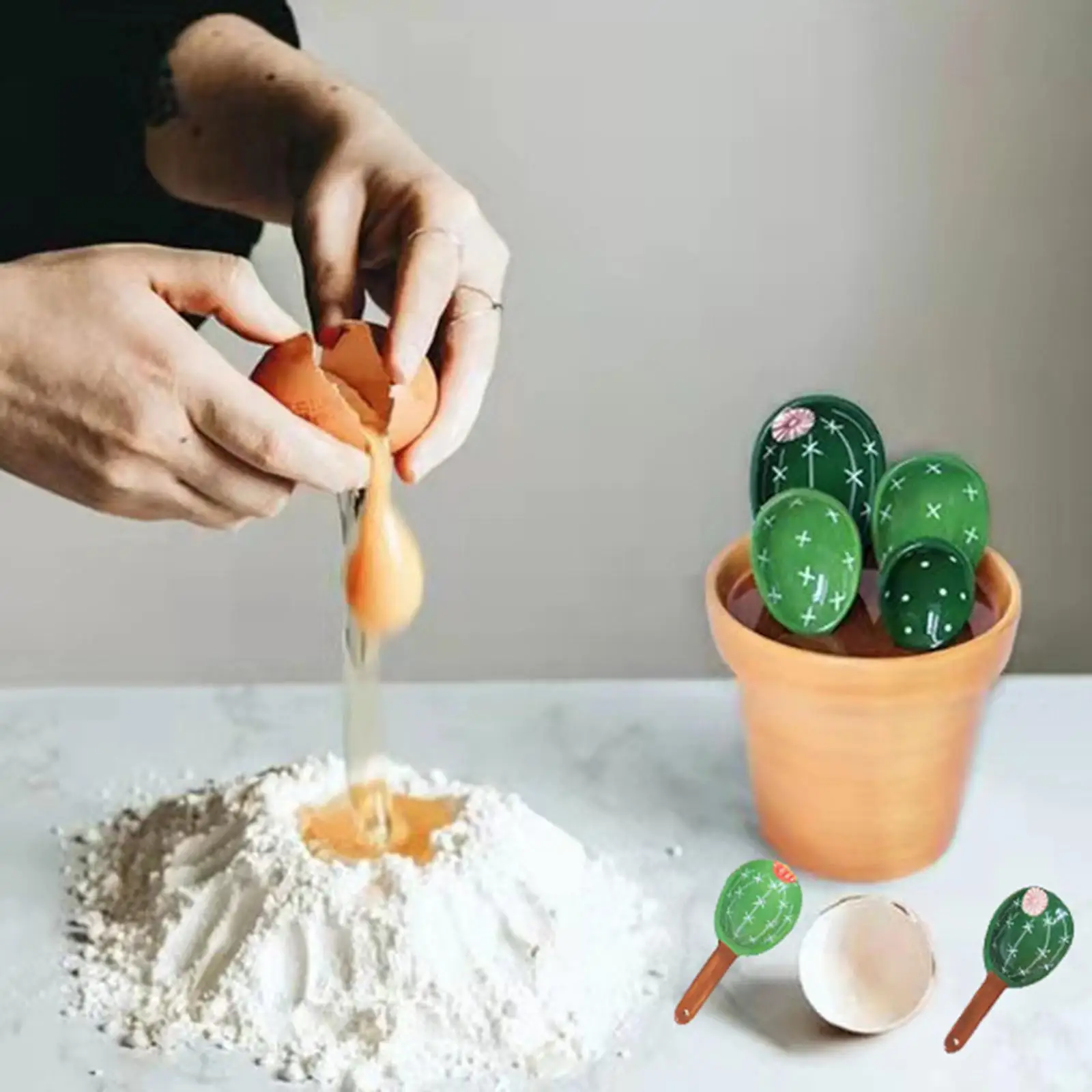 Measuring Spoons with Base in Flower Pot Cactus Scale Spoon Rice Spoon for Rice