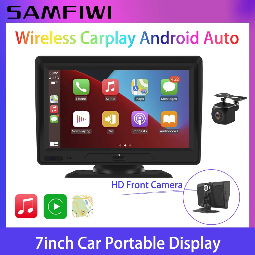 

7 inch Car Monitor Portable Wireless CarPlay Navigation for All Cars Screen Universal Touch Control Display Android Auto Siri