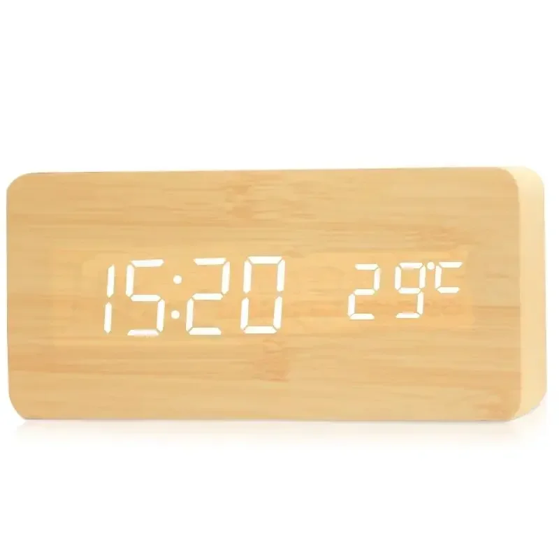 Digital Alarm Clock Wooden LED Table Clock with Temperature for thumbnail 2
