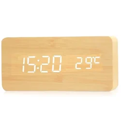 Eco - Friendly Wooden LED Alarm Clock with Temperature Display for Home and Office Decor (Bamboo)