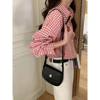 Red Plaid Turn-down Collar Loose Long Sleeve Shirt - Image 2