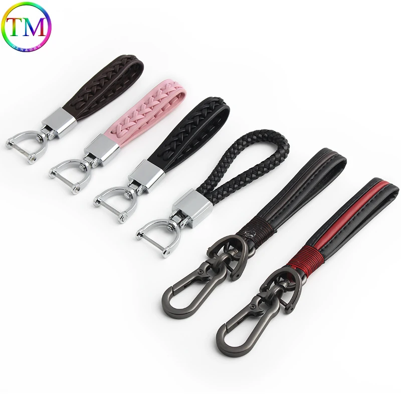 Car Key Storage Keychain Accessory with D Ring Braided Leather Lanyard Handmade Universal Car For Women's Leather Key Ring Strap