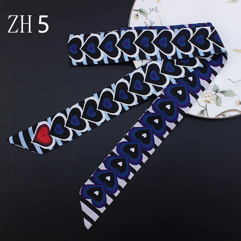 2024 New Design 120cm Heart Print Scarf Small Women Silk Scarf Brand Bag Hair Ribbons Fashion Head Scarf Long Scarves 4