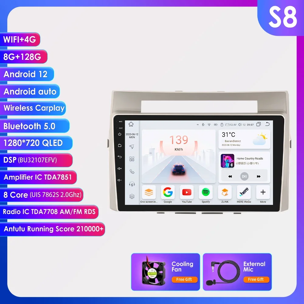 OiLiehu Autoradio Android 13 Per Toyota Corolla Verso 2004-2009, 9 Pollici Con Carplay Wireless E GPS