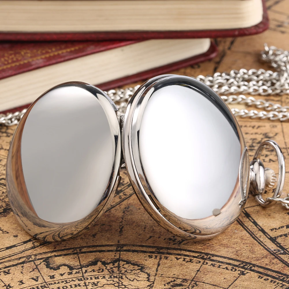 Antique Stylish Simple Vintage Smooth Double Cover Quartz Pocket Watch with 80cm Necklace Chain Unisex Pendant Clock Timepiece