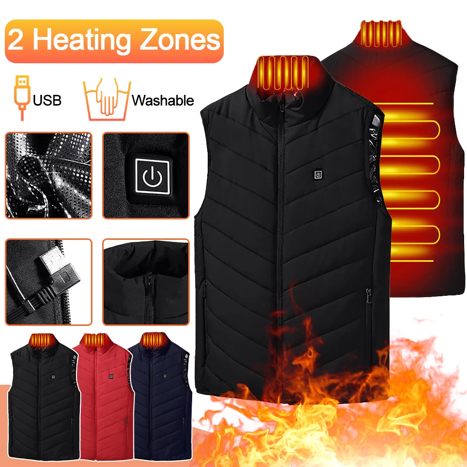

Winter 2 Heated Vest Zones Electric Heated Intelligent USB Heating Jacket Men Women Coat Thermal Warm Hunting Camping Clothes