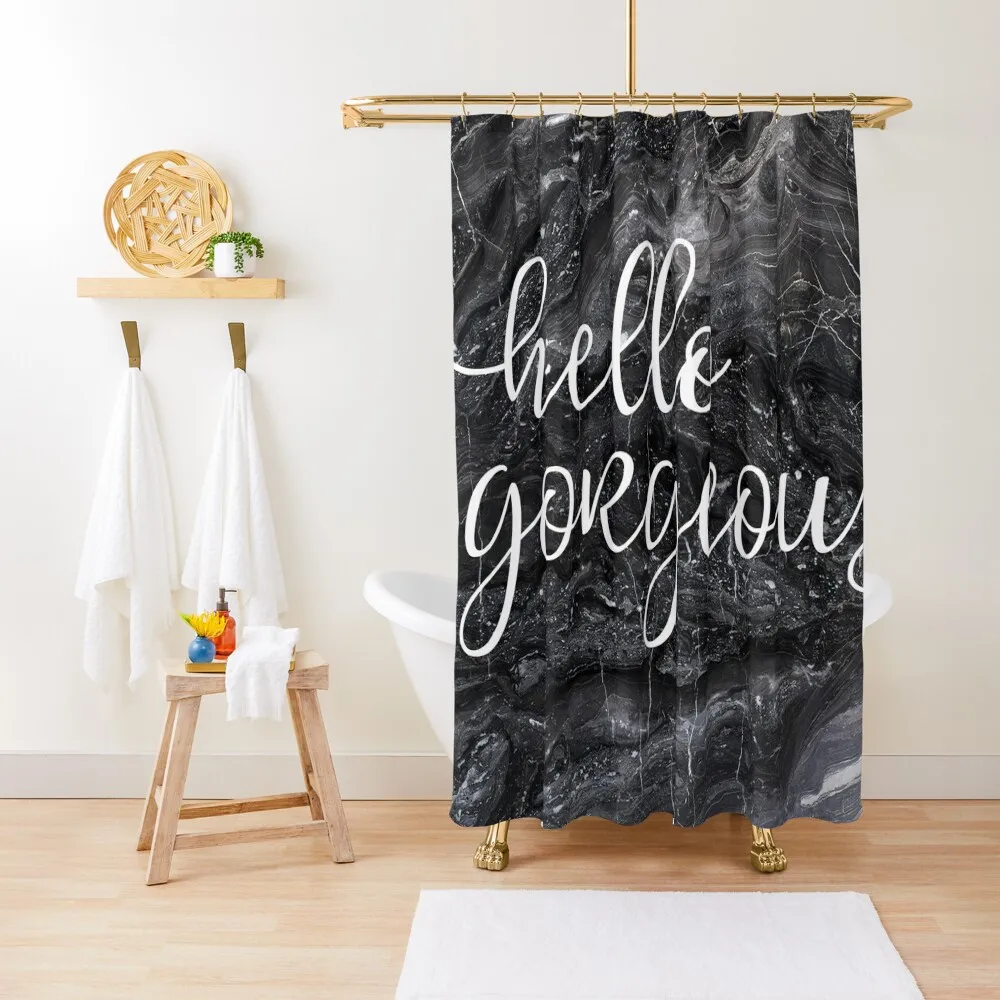 

Hello Gorgeous Grey Marble Design with Sign Shower Curtain Shower Bath Anti-Mold Waterproof Shower Elegant Bathroom Curtain