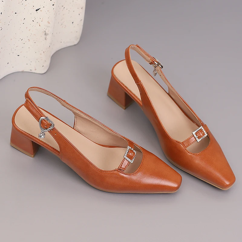 Slingback Medium Heels Pumps Shoes Woman Elegant Close Toe Black Blue Red Nude Heeled Office Wedding Shoes Ladies Sandals