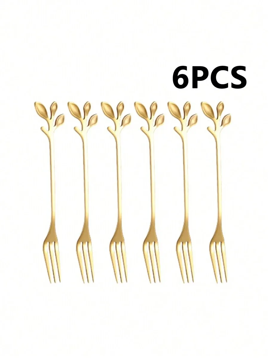 Description Picture 4 of item2/4/6/12pcs Stainless steel dessert fork, fruit fork, leaf handle design, suitable for home, afternoon tea, cafe