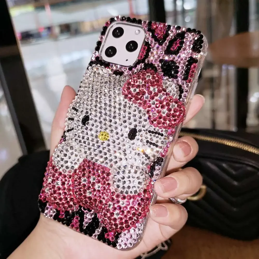 Funda protectora con diamantes de imitación para iPhone, carcasa con dibujos animados de Hello Kitty 11, 8 plus, 12, 15, 14, 13 Pro Max - Imagen 3