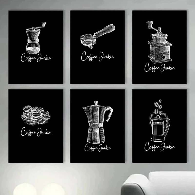 Modern Minimalism Coffee Bean And Coffee Machine Poster Prints Canvas Printing Wall Art Picture For Café Kitchen Home Decor