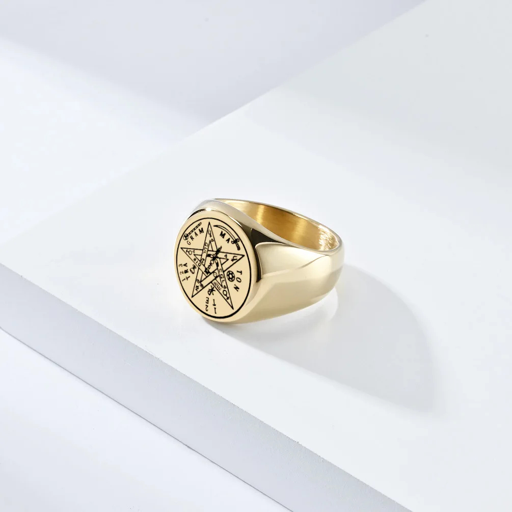 Magic Ring Jewish Tetragrammaton Hebrew Pentagram Rings Stainless Steel Pentacle Ring for Men Witchcraft Power Protection Amulet Jewely