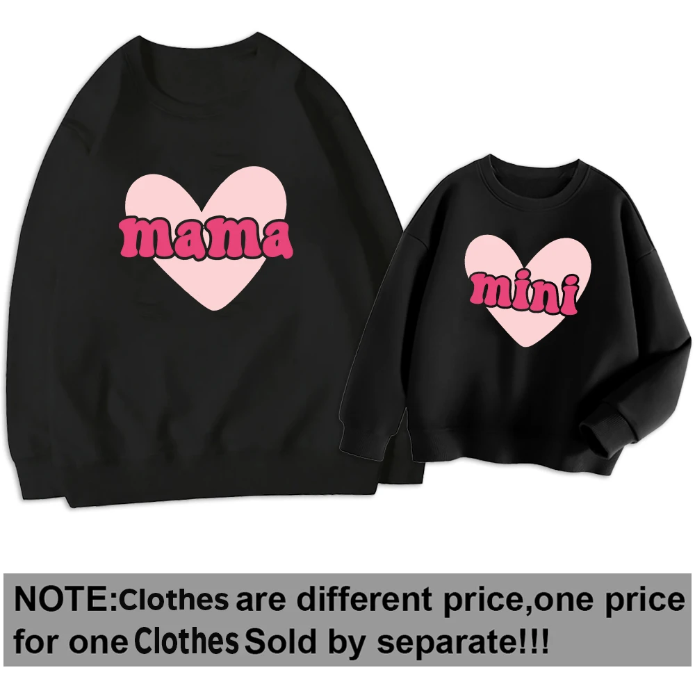 Mama Mini Print Valentine Family Matching Outfits Mom Kids Sweatshirt Family Clothes Valentine Day Party Women Children Outfits 3
