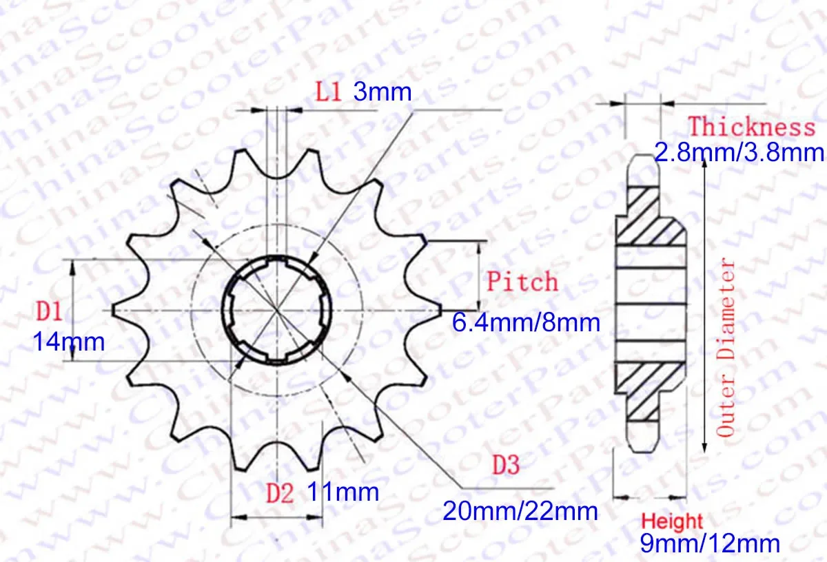 T8F 25H 11T 13T 14T 15T 17T 19T 20T 25T For 47cc 49cc Front Pinion Sprocket Chain Cog Mini Moto pocket Bike Scooter