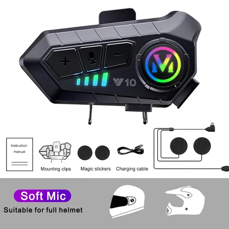 Y10 Motorcycle Bluetooth Helmet Headset Wireless Waterproof Kit_voghion.com