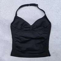 2 Pieces Seamless Yoga Set Workout Clothes Shorts Sets Adjustable Longline Strappy Top Scrunch Shorts Yoga Clothing Gym Set - Image 5