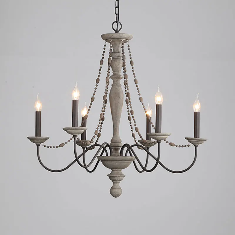 

Creative Retro American Rural French Pastoral Wooden Chandelier Personality Living Room Dining Room Bedroom Stairs Droplight