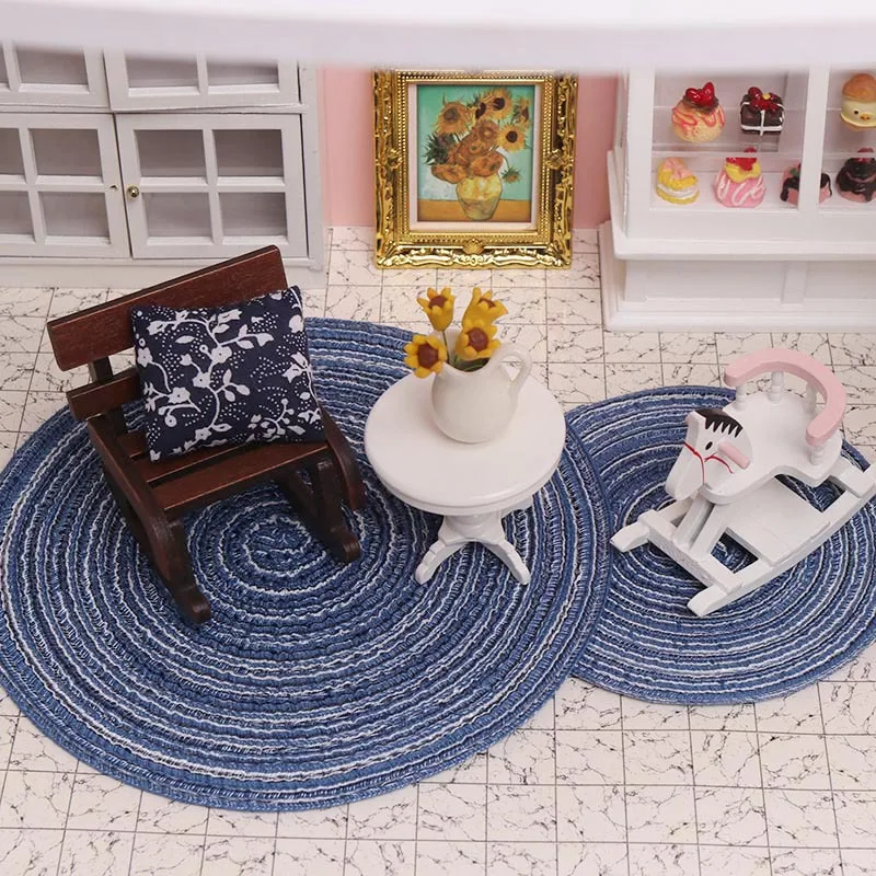 Dollhouse Miniature Items Carpet Mini Round Carpet Mat Decorations 1:6 1:12 BJD Dolls Doll House Accessories Pretend Play Toys 3