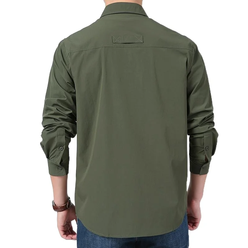 2024 Nieuwe Herfst En Zomer Reizen Stylepocket Shirt Voor Heren Effen Kleur Slanke Casual Heren Hardloopshirt Met Lange Mouwen