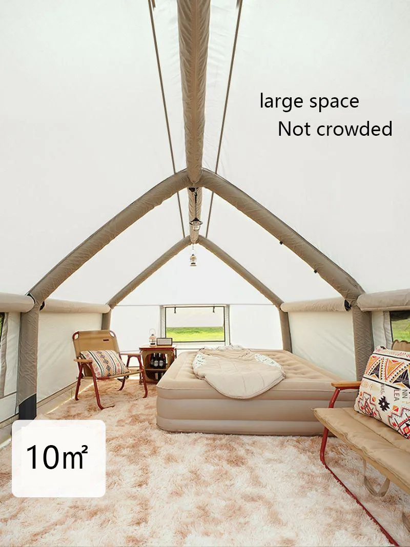 Description Picture 3 of itemInflatable camping tent 10 square meters large space for 6-8 person Chimney design rainproof easy set up no need to build