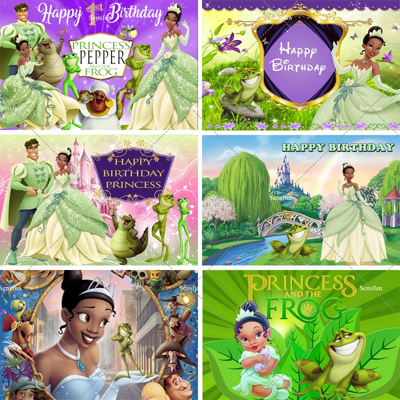 Princess Tiana And The Frog Fondale Party Photography Background Baby Shower Girl Birthday Party Cake Table Banner Decoration