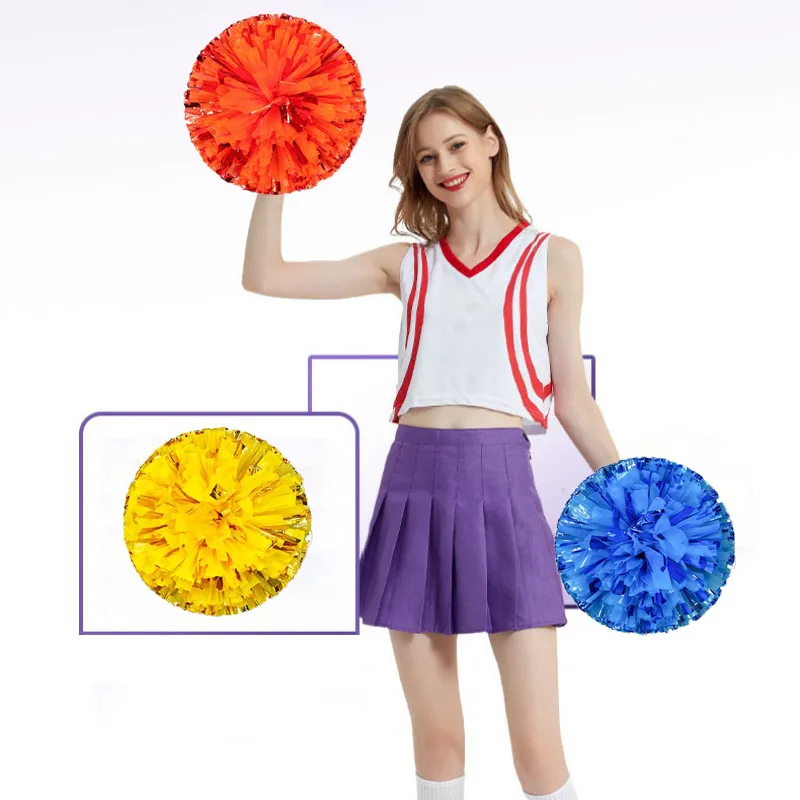 2pcs Cheerleader Colorful Pompoms Finger Ring Cheerleading Cheering Flower Ball Dance Sports Competion Club Party Decoration