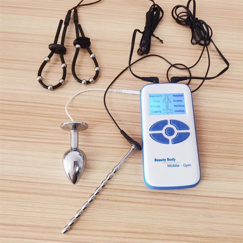 1 Set Urethral Dilator Sounding Metal Horse Eye Stick 8 Modes Electric Shock Silicone Penis Rings Anal Plug Sex Toys for Men Gay