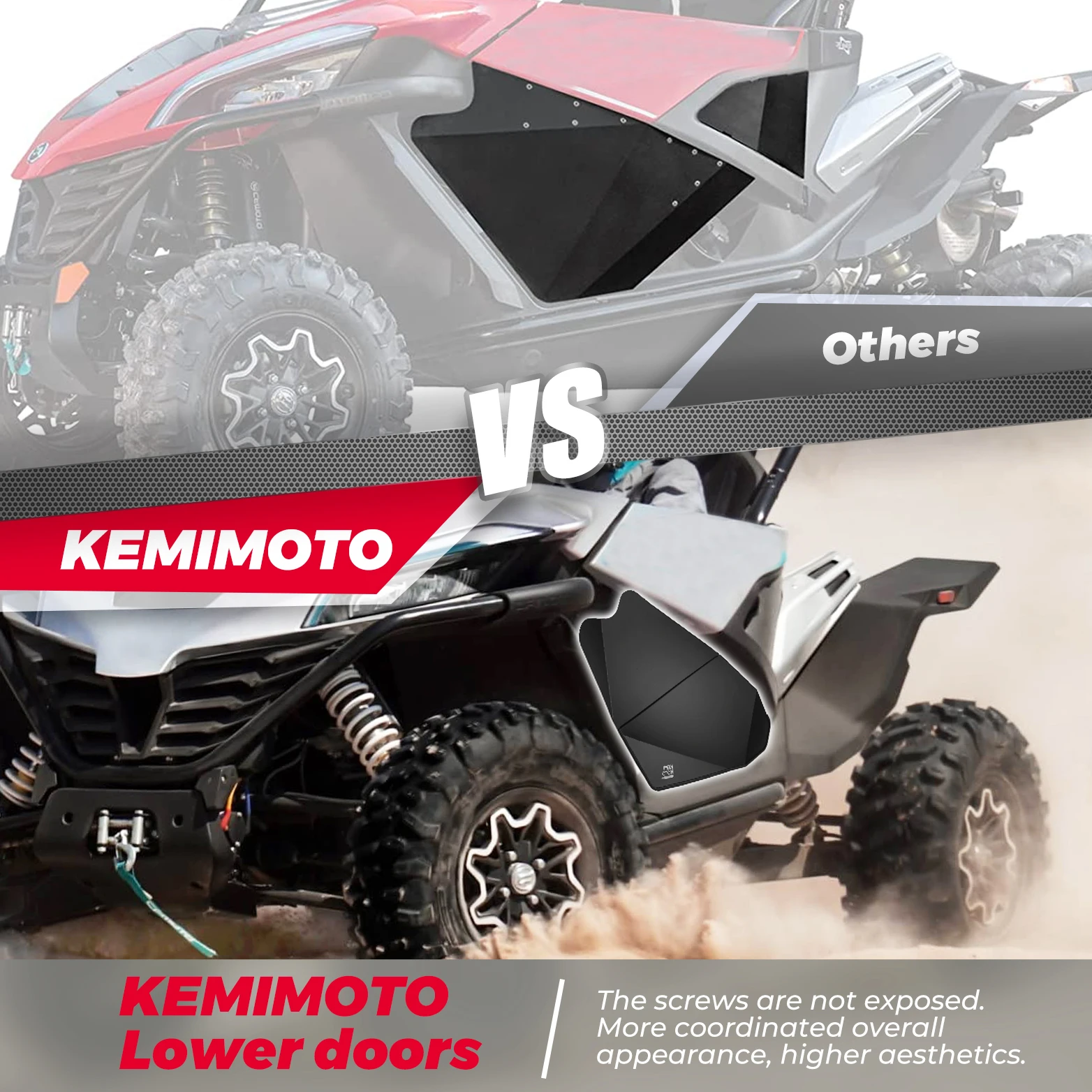 RZR 1000 Lower Door Inserts - ABS Plastic Half Doors With Metal Frame For Polaris RZR XP 4 2014-2023