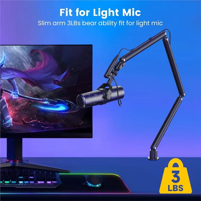 24시간 배송 조절 가능한 마이크 붐 암, 스트리밍, 팟캐스트, 게임용 회전식 데스크 스탠드