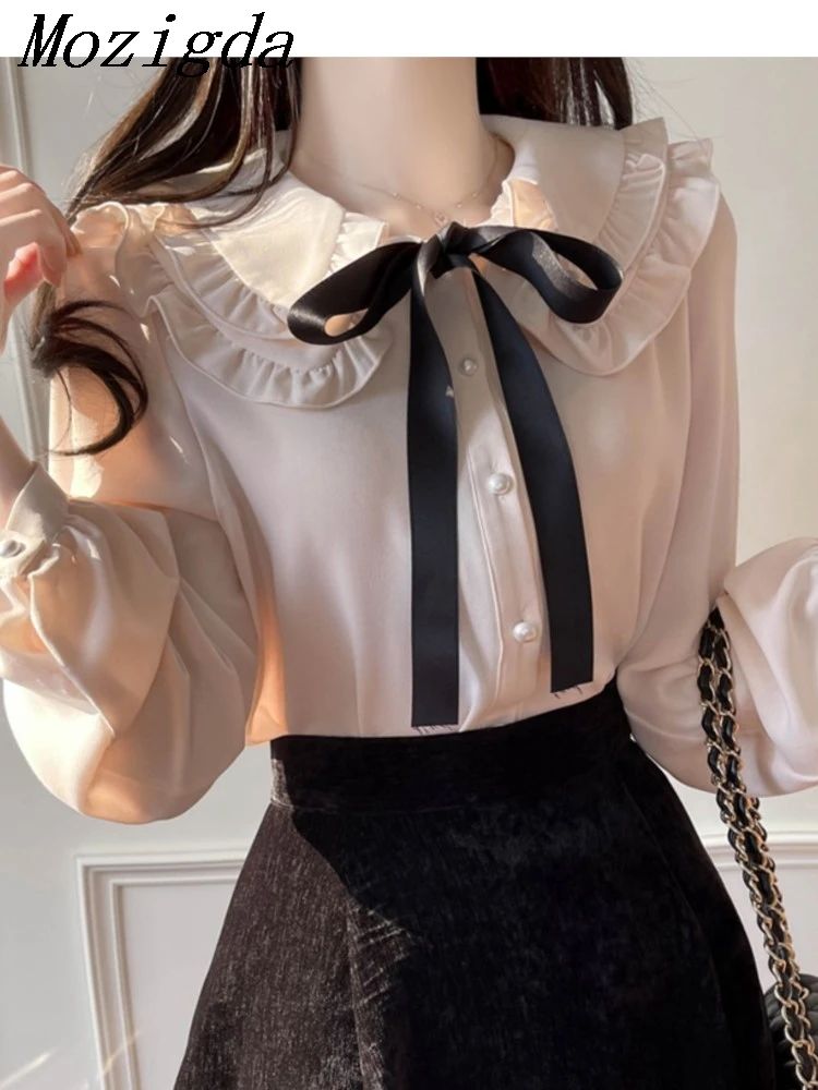 

Summer Chiffon Sweet Ruffles Shirt Women Blouse Cute Bow Tie Office Ladies Tops Blouses Japan Korea Chic Roupa Feminina