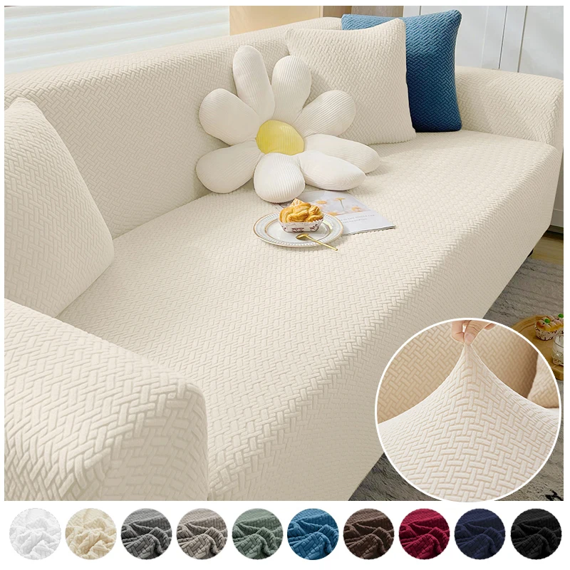 

Jacquard Elastic Sofa Covers Slipcover For Living Room Stretch Polar Fleece Armchair 1/2/3/4 Seater Corner Couch Cover L Shape