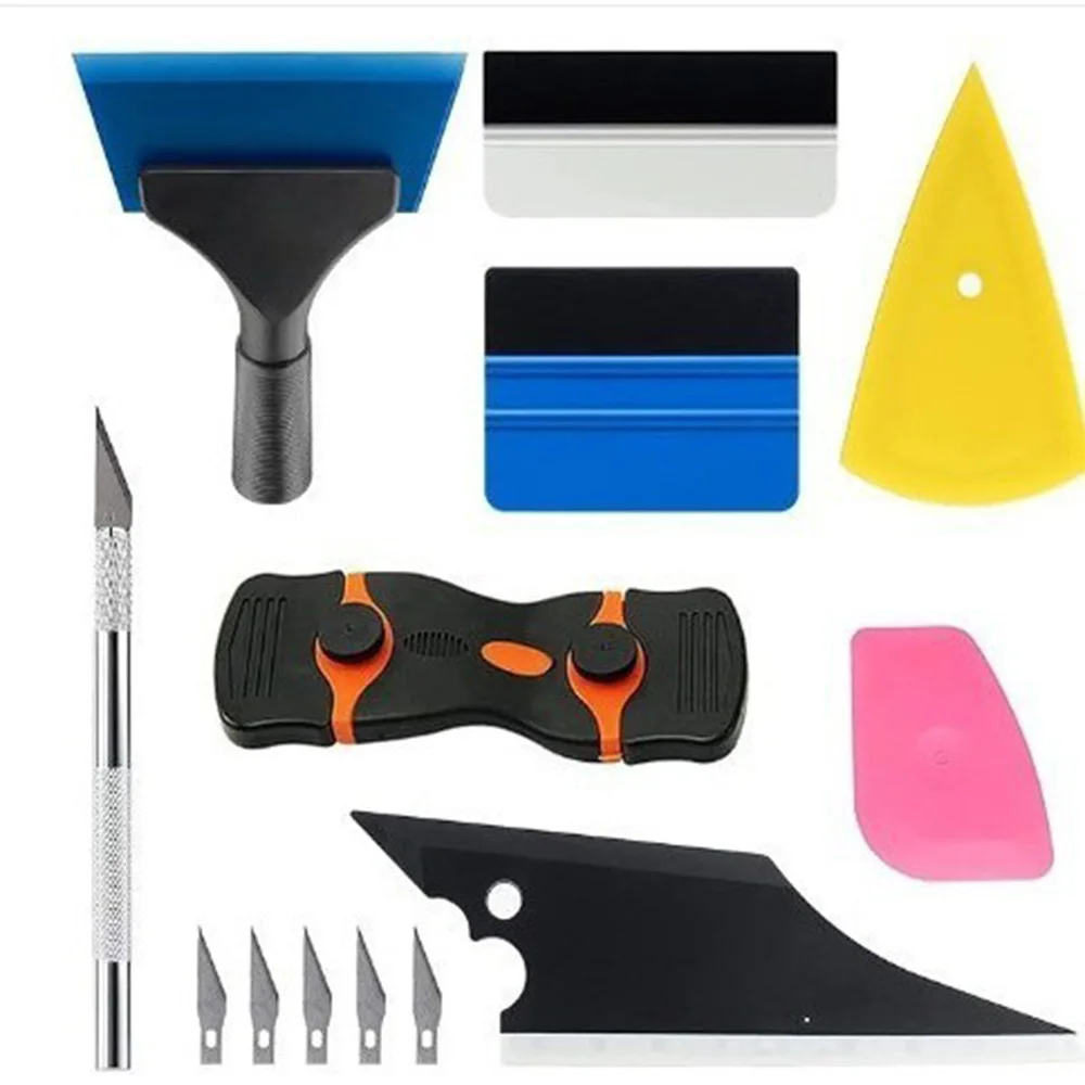 Vinyl Scraper Car Vinyl Wrap Tools Set Window Tint Kit Rubber Squeegee Film Application Sticker Cutter Cleaning Wiper Tools KNS